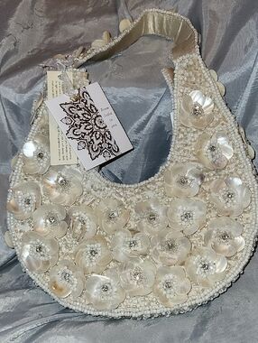 From India To You Ivory Floral Beaded Shoulder Bag Ea